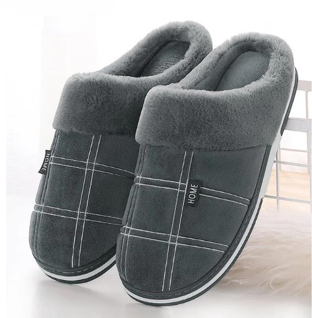 Men shoes winter Slippers Suede Gingham Plush Velvet Indoor shoes for Men Home Slippers 2021 Non slip Waterproof Male slipper